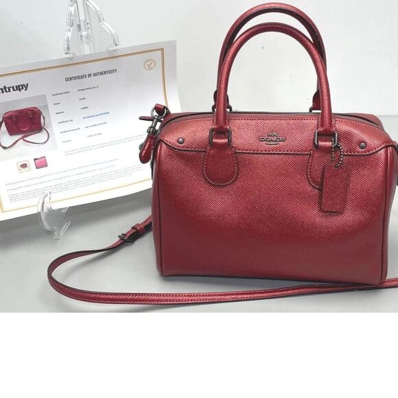 Authentic Coach Metallic Mini Bennett Crossgrain Leather Satchel #F21508 w/ COA - Picture 1 of 9